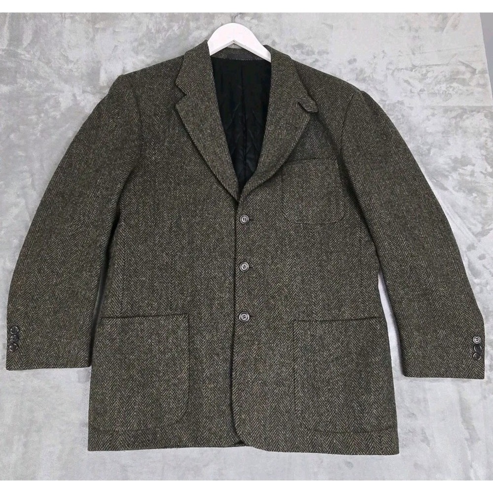 LL Bean VTG Mens Herringbone Tweed Blazer Jacket Med Brown 3M Thinsulate Wool
